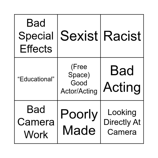 Bad Film Bingo Card