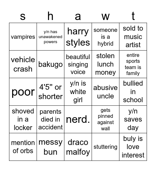 y/n Bingo Card