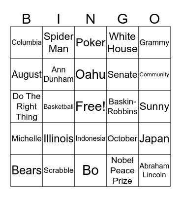 44th President Bingo Card