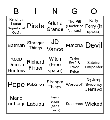 2025 Halloween Costume BINGO Card
