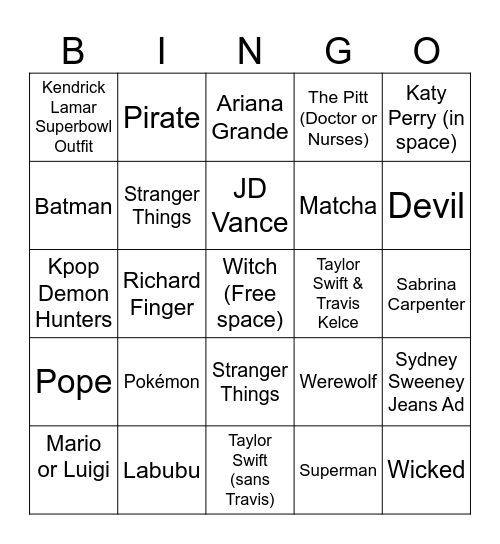 2025 Halloween Costume BINGO Card