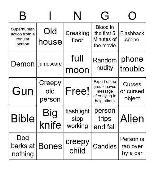 Horror movie 12 Bingo Card