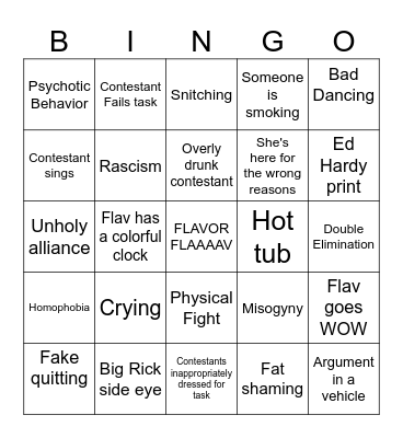 Flavor of Love Season 3 Bingo Card