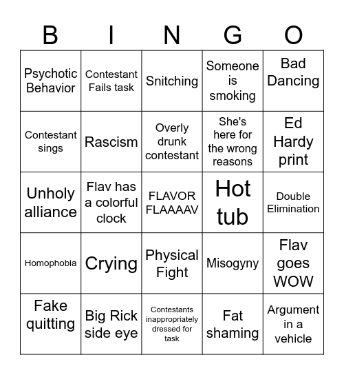 Flavor of Love Season 3 Bingo Card