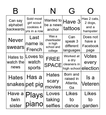 E M P L O Y E E Bingo Card