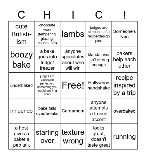 2025 Patisserie Week Bingo Card