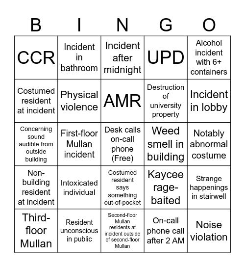 Halloweekend Half-Staff Bingo Card