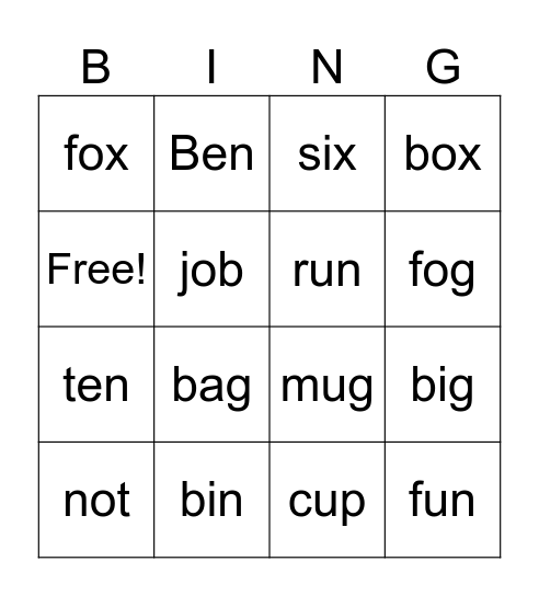 CVC Bingo Card