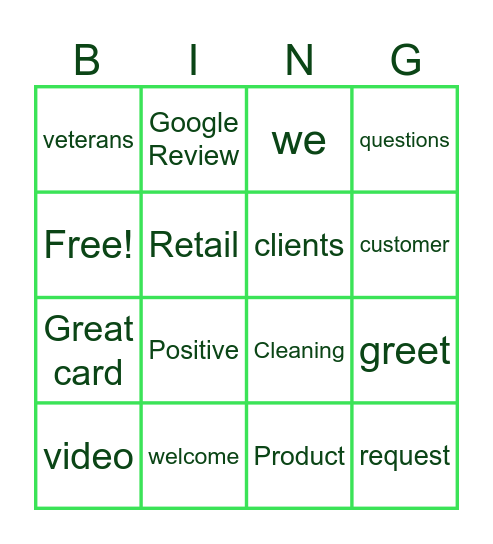 Great Clips Bingo Card