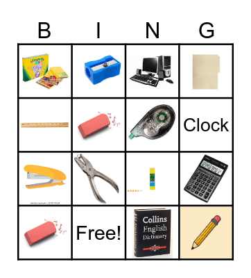 School Objects Bingo Card