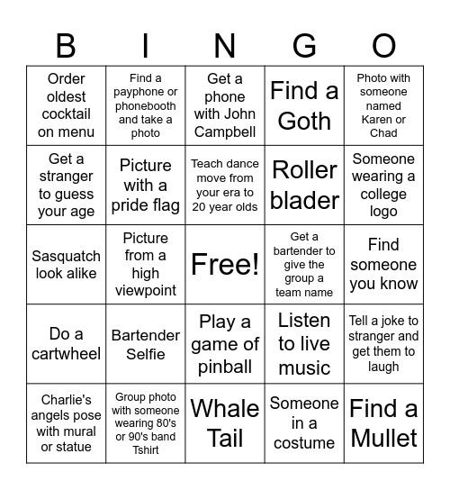 BAR CRAWL Bingo Card