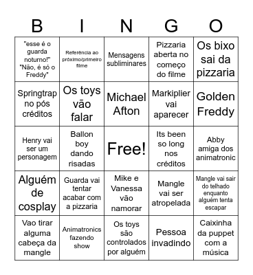 FNAF 2 Bingo Card