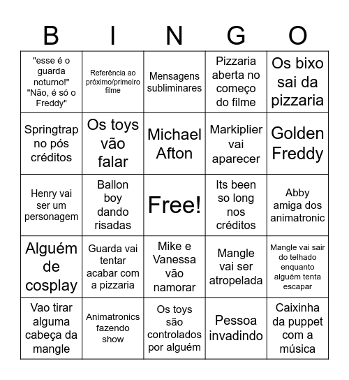 FNAF 2 Bingo Card