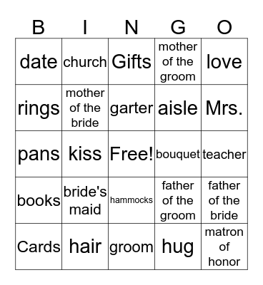 Maegan's Wedding Bingo Card