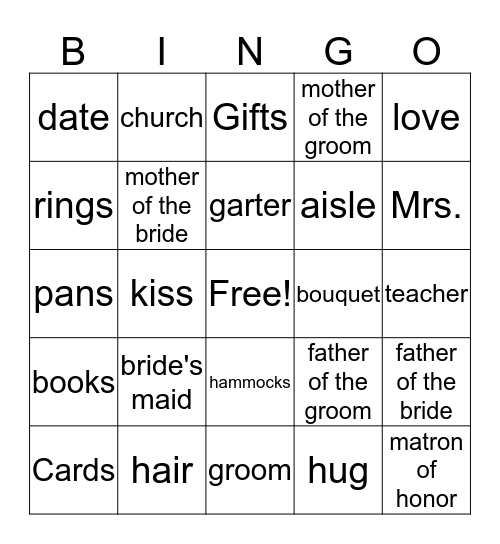 Maegan's Wedding Bingo Card