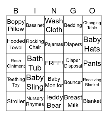 Baby Shower Bingo Card