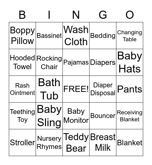 Baby Shower Bingo Card