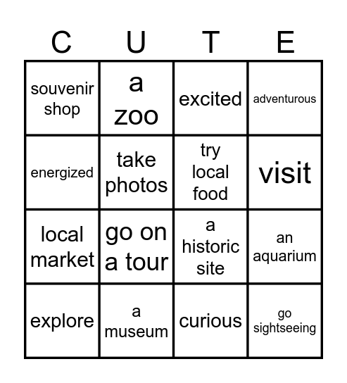 Lesson 7: Go sightseeing Bingo Card