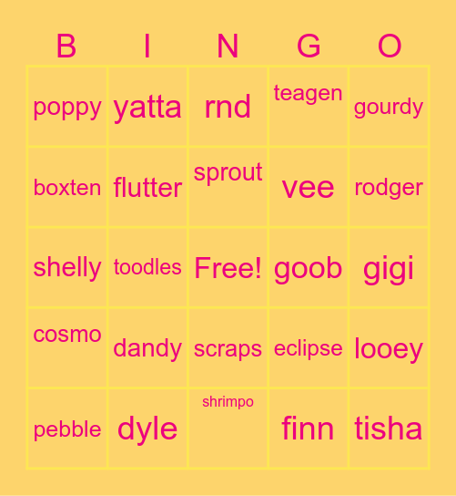 dandys world bingo Card