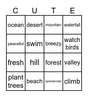 Lesson 8: Nature and the Environment Bingo Card