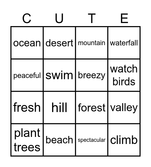 Lesson 8: Nature and the Environment Bingo Card