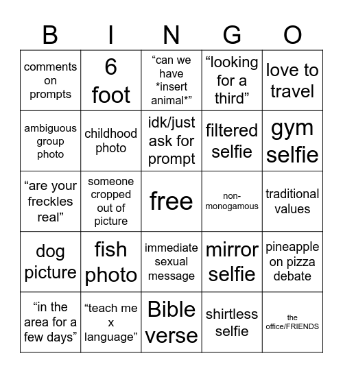 hinge bingo Card
