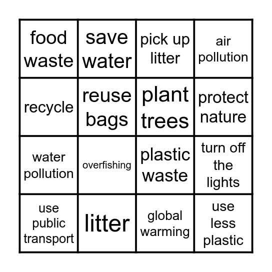 Lesson 9: Protecting the Environment Bingo Card