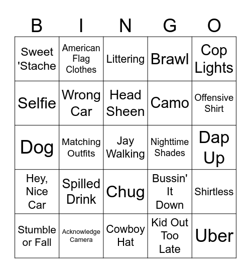 Toomers Corner Bingo Card