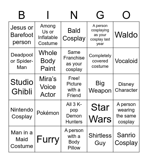 Photo Youmacon Bingo Card