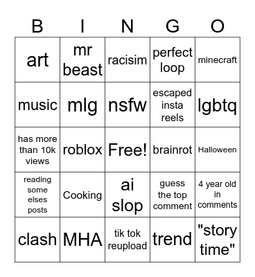 YT Shorts Bingo! Bingo Card
