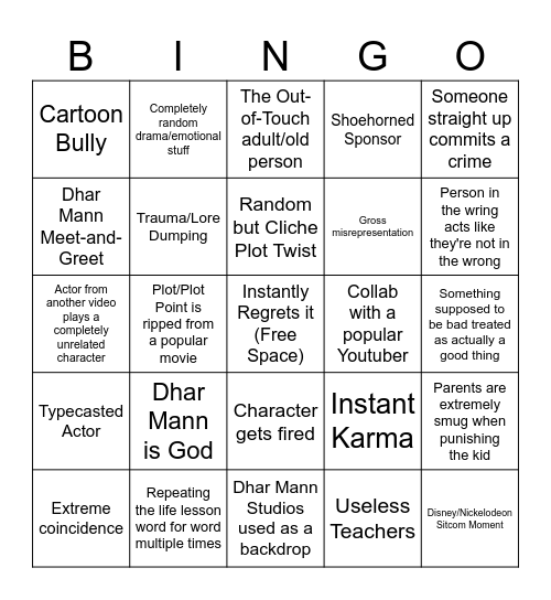 Dhar Mann Bingo Card