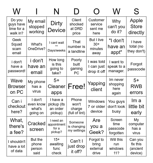 GS Bingo Card