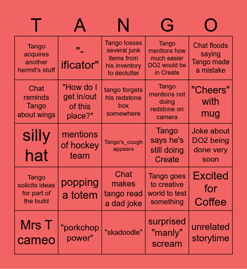 TangoTek HC9 Streams Bingo Card