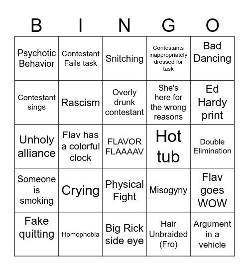 Flavor of Love Season 3 Bingo Card