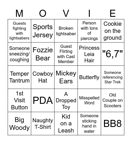 Hollywood Studios Bingo Card