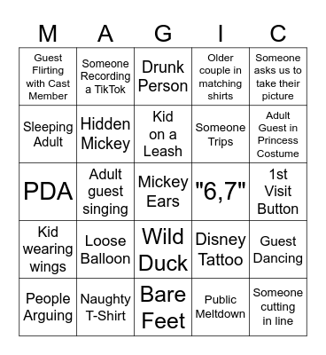 Magic Kingdom Bingo Card