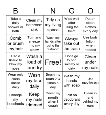 Hygiene Bingo Card