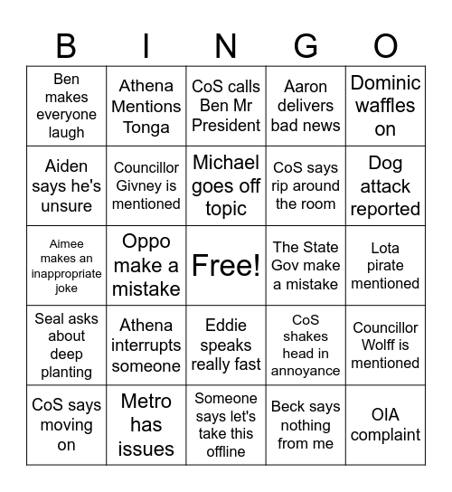 Morning Meeting Bingo Card
