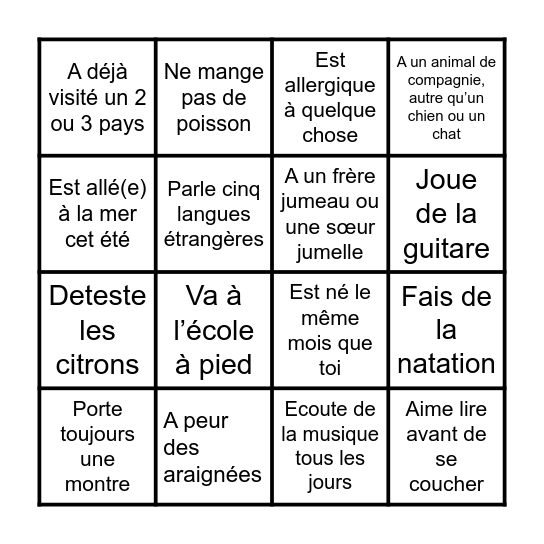 Trouve quelqu'un qui Bingo Card