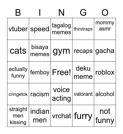 Tiktok Bingo Card