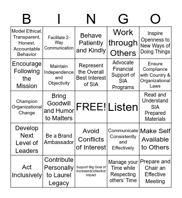 Soroptimist Governor Skills Bingo Card