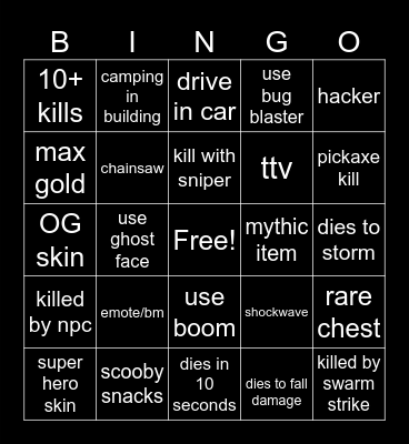 Fortnite Bingo Card