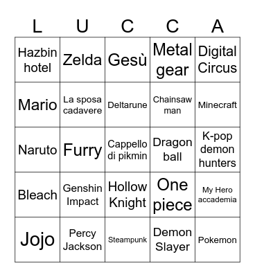 Cosplay Lucca comics Bingo Card