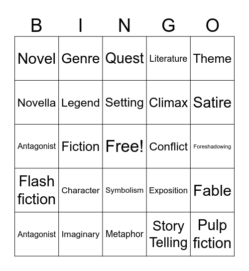 Fiction Stories Bingo Card