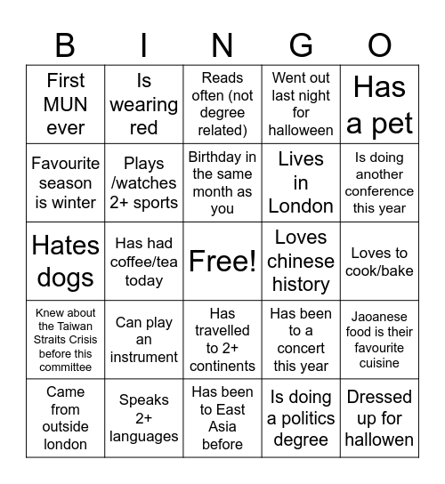 CityMUN Bingo!! Bingo Card