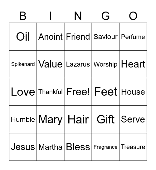 Mary Anoints Jesus’ Feet Bingo Card
