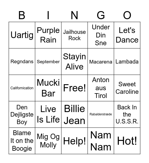 Uretfærdig Musikbingo! Bingo Card