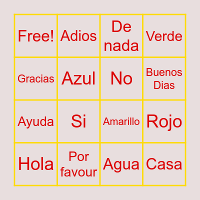Spanish Language Bingo Card