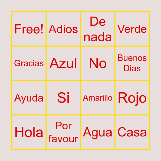 Spanish Language Bingo Card