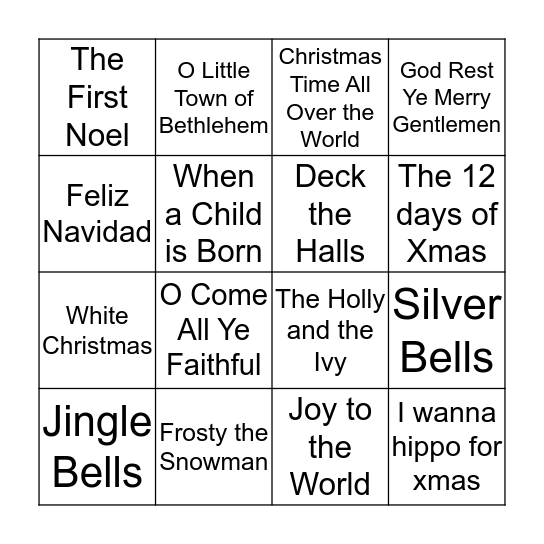 Christmas Card Bingo Card